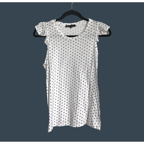 GIBSON- WOMENS WHITE W/BLACK POLKA DOTS RACE BACK TANK SIZE X-SMALL - Picture 1 of 6